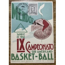 BASKETBALL 1941 ANTIGUA TARJETA POSTAL PUBLICITARIA DEL CAMPEONATO SUDAMERICANO RARA